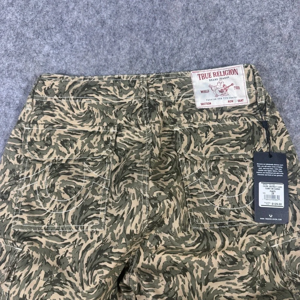 True Religion Mens Abstract Swirl Camo Cargo Pants Green Tan Size 28 NWT